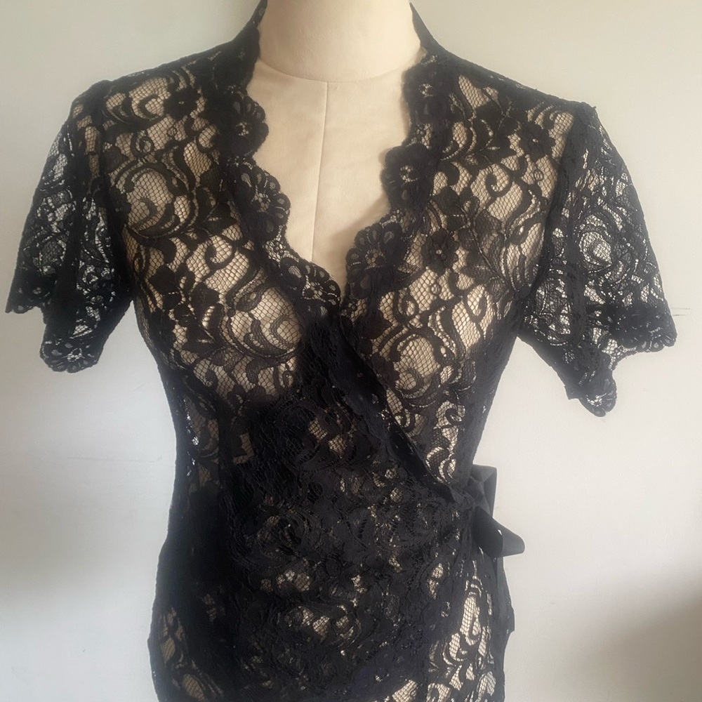 Elegant Black Lace Wrap Top